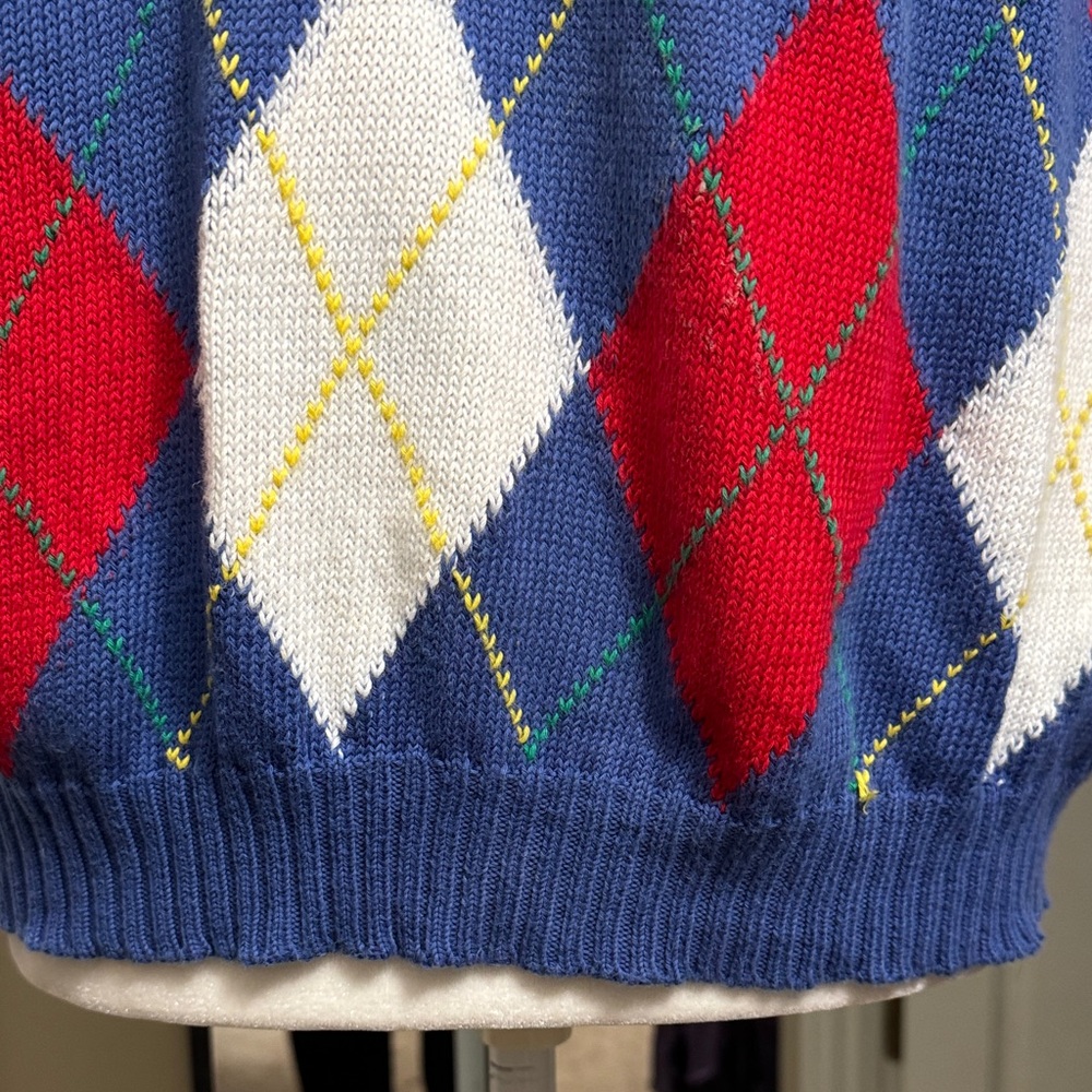 Vinaigrette 80’s United Colors Of Benetton Argyle V-Neck Sweater Vest - Picture 5 of 14